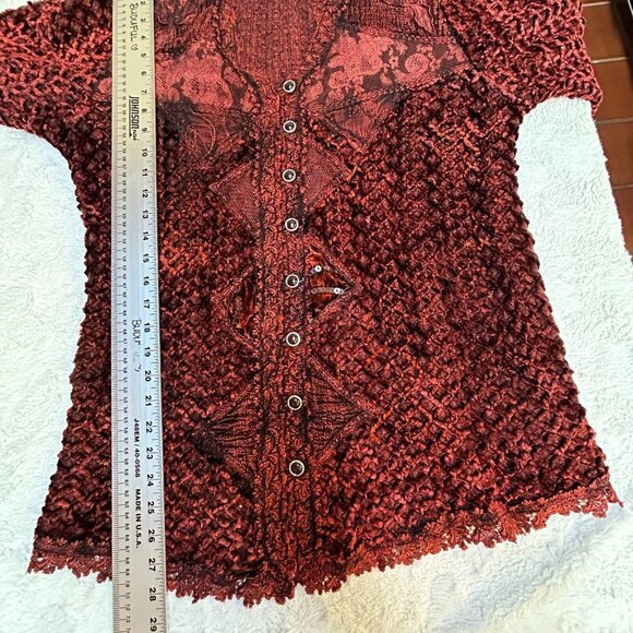 Women's XL Rust Red Cardigan Sweater Textured Knitted Button Front Long Sleeve - Picture 8 of 8